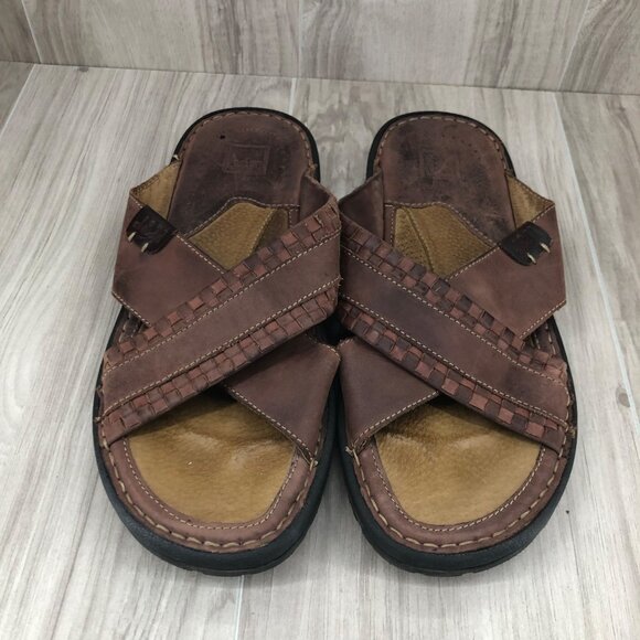 Johnston & Murphy JM Sandals Mens 10M Brown Leather Slip On Shoes